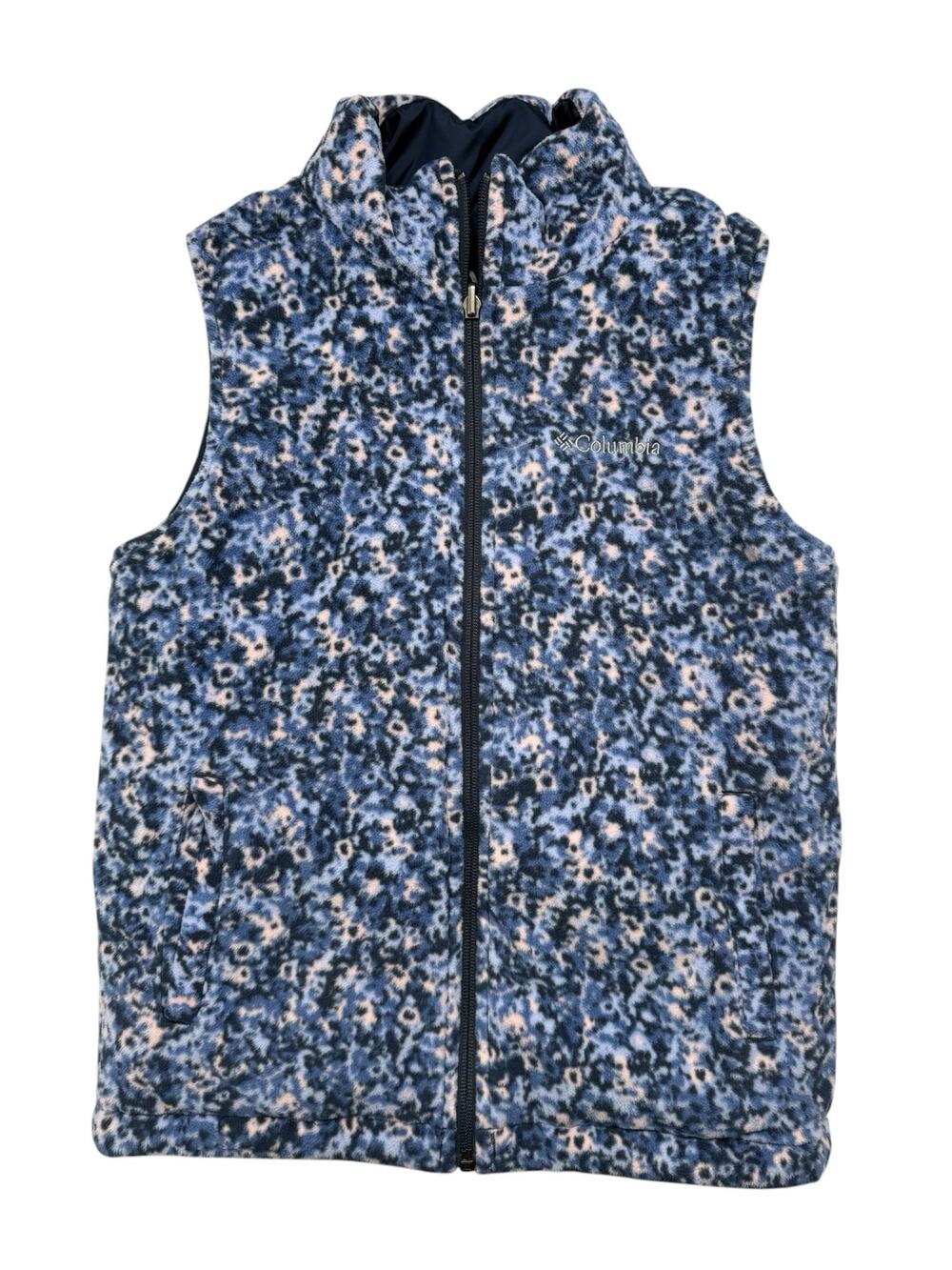 COLUMBIA Reversible Puffer Vest Navy Blue Floral Size Medium 10/12 Kids Fleece